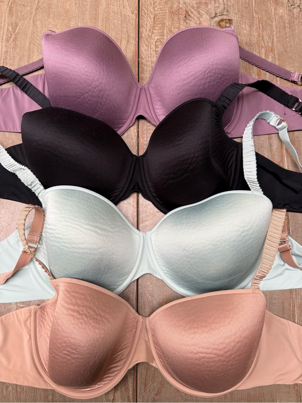 4 ThirdLove T-Shirt bras. 38-D - black, mint, lavender and nude colors